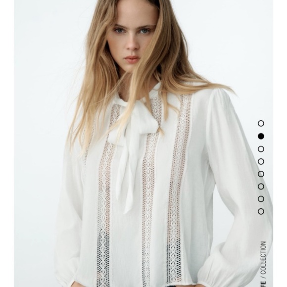 ROMANTIC BLOUSE WITH TIE OYSTER WHITE SIZE XXL - Picture 3 of 9